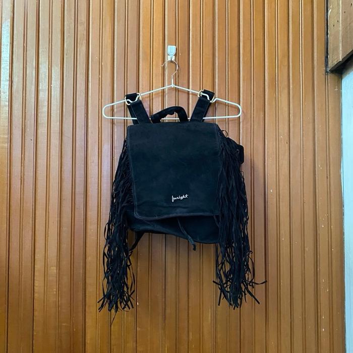 Tas Ransel Beludru Tali-tali Insight Hitam Preloved