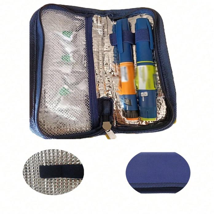 1pc Navy Blue Insulated Portable Insulin Cooler Bag -Friendly Cold Ice Pack Physical Box Lightweight