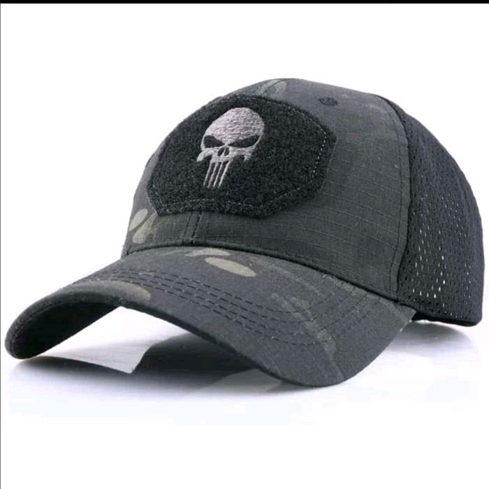 TOPI OUTDOOR SKULL EMERSON VELCRO TACTICAL ARMY ORIGINAL IMPORT - HITAM, VARIAN