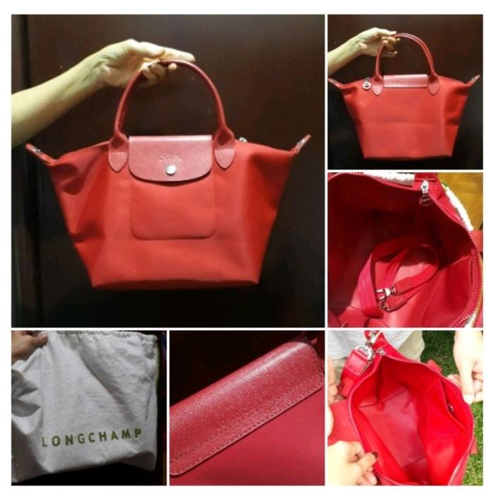 Tas Longchamp le pliage neo small red Wanita Selempang