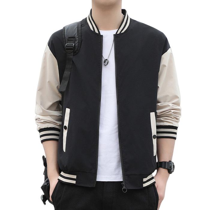 ST.LAB STUDIO Jaket Baseball Pria Ukuran Besar Kerah Tegak Lengan Panjang Kasual
