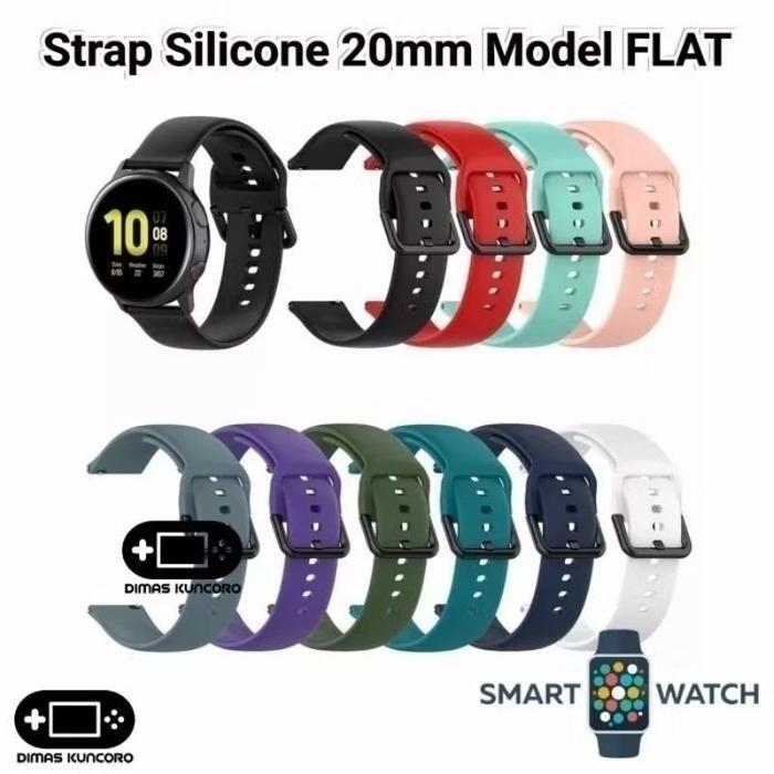 Strap Silicone FLAT 20mm olike smartwatch fw1 w11 s18 ow w3 azure w4 silikon silicon tali jam Terlar
