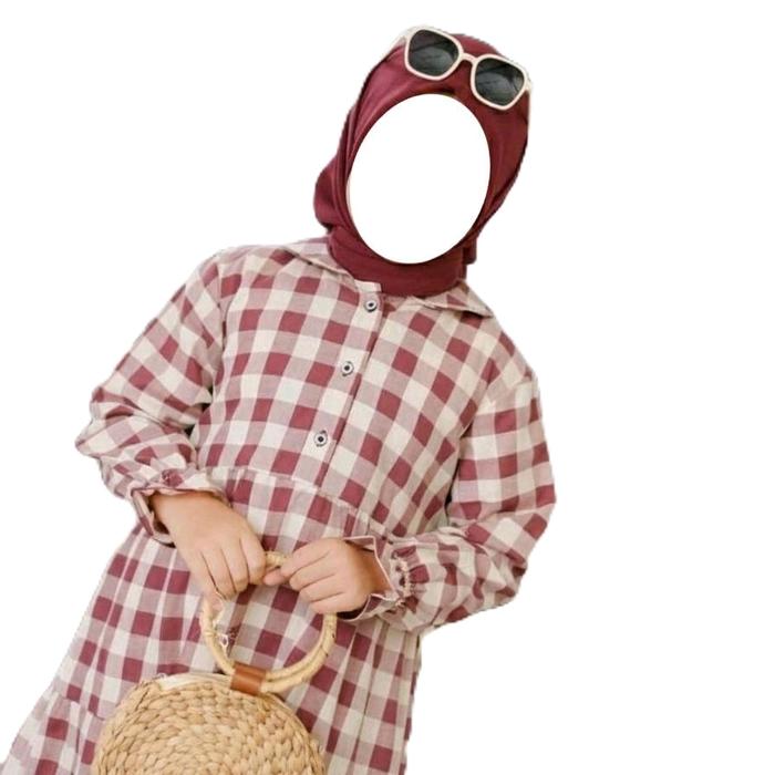 Luvena Alila Dress Kids Maroon M baju gamis anak perempuan kotak kotak Muslim Cewek Katun Motif