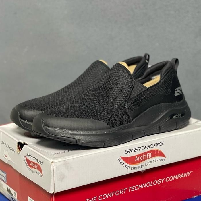 SKECHERS Arch Fit Banlin - Black | 232043/BBK | Resmi Store MAP Sepatu Slip On Hitam