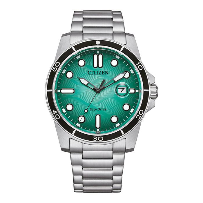 Jam Tangan Pria Citizen Eco Drive AW1816-89L Men Turquoise Dial Stainless Steel Strap