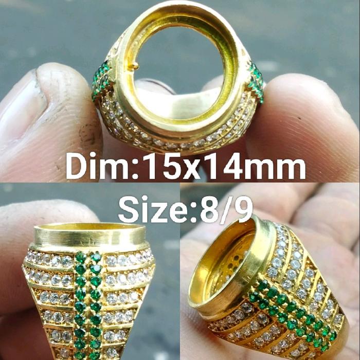 Cincin Rangka Emban Kuningan Sari(Kunsar)Tabur Diamond Micro Full Dim 15x14mm Size 8/9