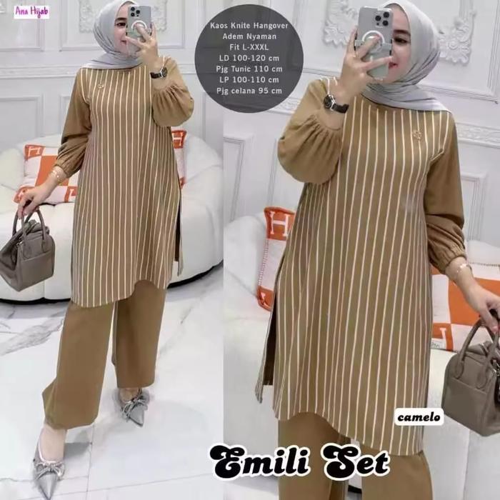 Emili Set ONESET LONG TUNIK SALUR READY BB 40-65/ M-L-XL ONESET VIONA MODEL TERBARU Muslim Celana Ba