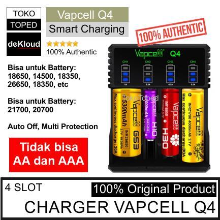Authentic VAPCELL Q4 4 Slot Charger | baterai 18650 20700 26650 li-ion