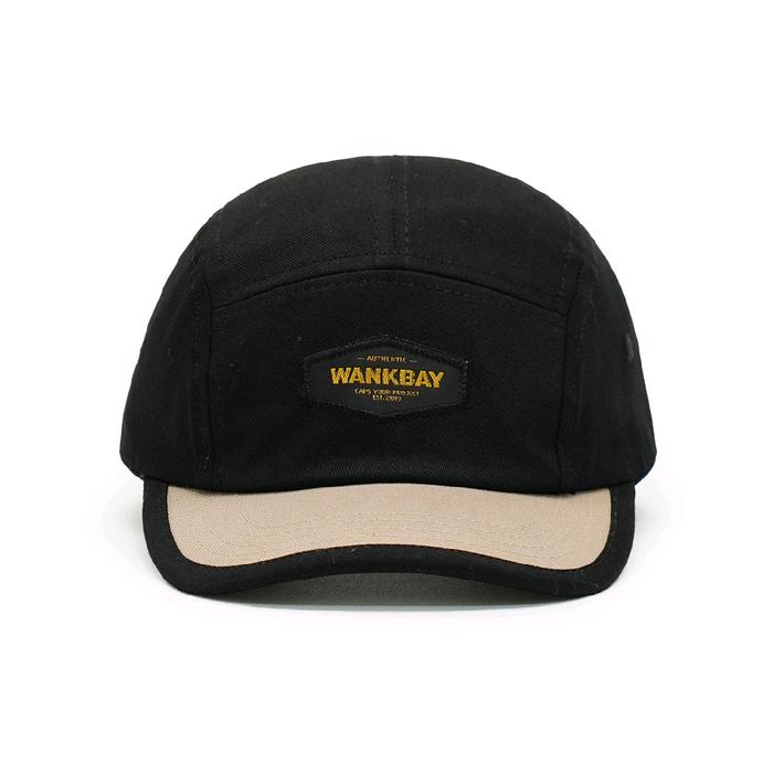 Wankbay Topi 5 Panel Distro Dewasa Premium Hitam Cream Gold