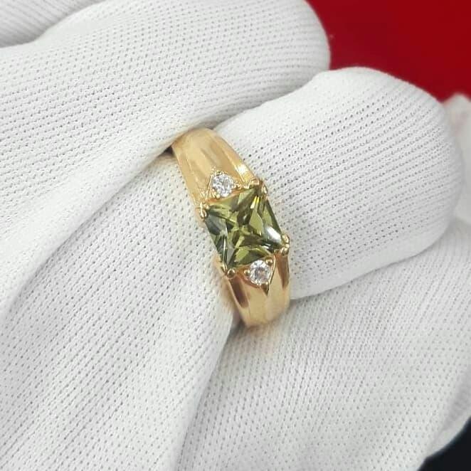 CL505F318F CINCIN EMAS KUNING PERMATA KRISTAL HIJAU SWAROVSKI ANTIK