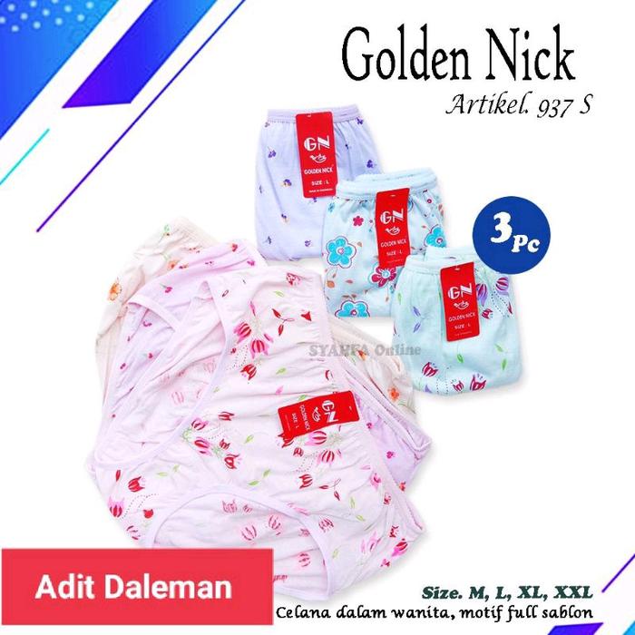 3 pcs cd golden nick bunga jumbo termurah | CD GN 937s motif sablon bunga bahan Katun Lucu Seksi Nya