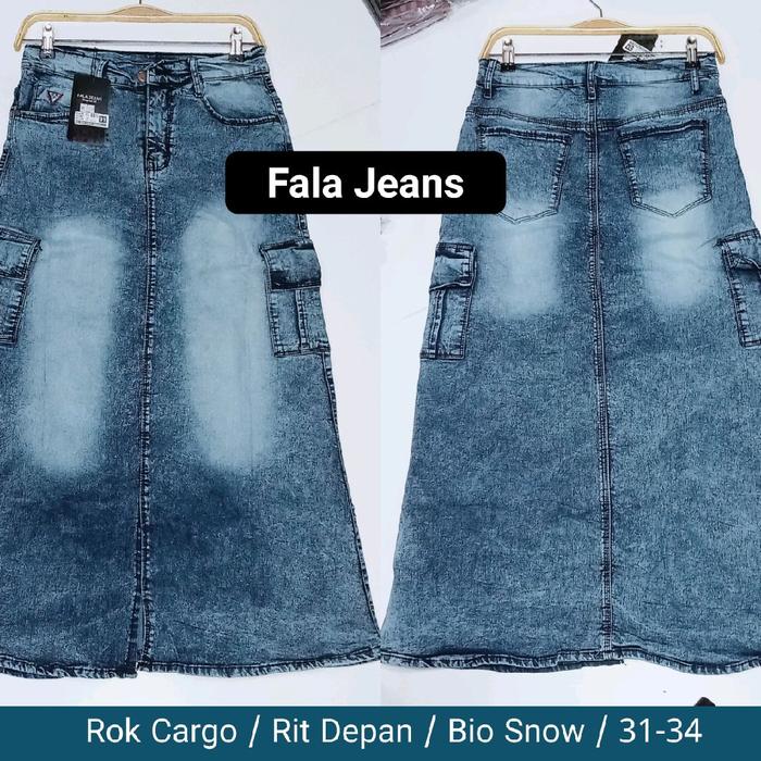 Rok Panjang Span Cargo / Fala / Bahan Jeans Stretch / Size 31-34