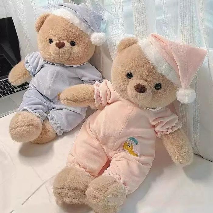 Boneka beruang tidur yang lucu, boneka pink boneka biru, mainan mewah pendamping yang menenangkan, b