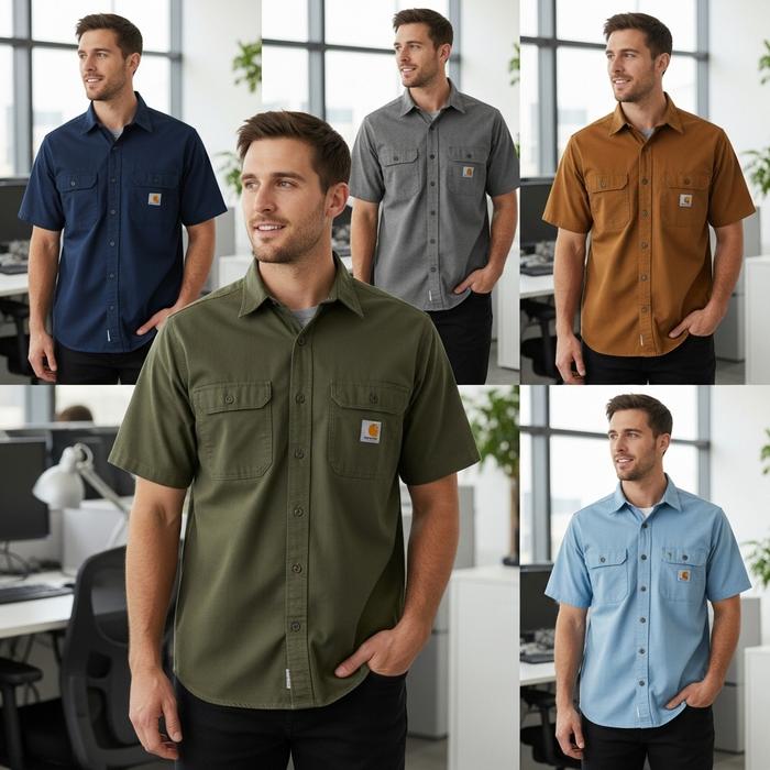 Carhartt Kemeja Work Shirt Pria Reguler Dengan 2 Saku Kemeja Kerja Kantor Pria Material Catun Twill 