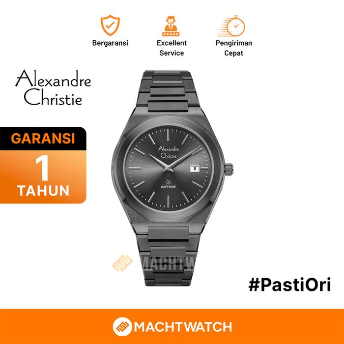 Jam Tangan Pria Alexandre Christie AC 8710 MD BIGDGSG Men Sapphire Dark Grey Dial Gunmetal Stainless