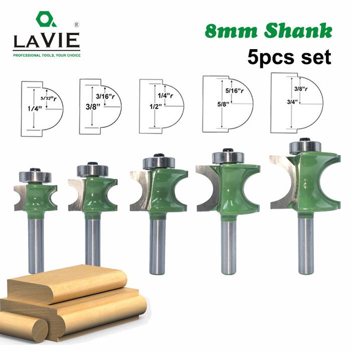 LA VIE 5 PCS 8mm Shank Bullnose Half Round Bit Endmill Router Bits