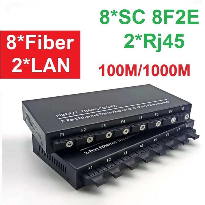 Media Converter 8F2E 8 Port Fiber Optic 2 RJ45 LAN Ethernet Gigabit 2 LAN Rj45 Gigabit 8 Port Optik 