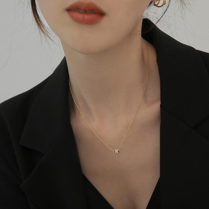 (X) Kalung Titanium Wanita Model Koye Soliter Mata Satu Simpel Model Korean Style SK239