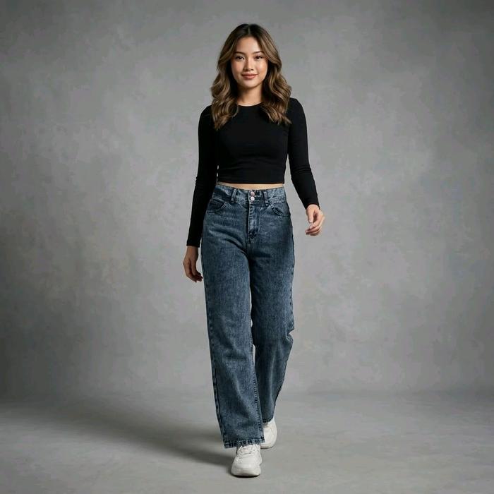 Celana Highwaist Jeans Kancing 2 Kulot by Alzera