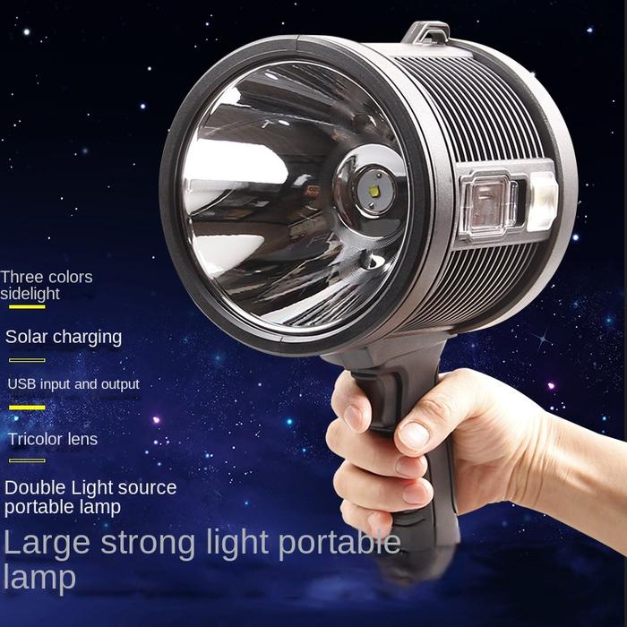 Senter Kuat Pengisian Daya Surya Lampu Genggam LED Lampu Sorot Lampu