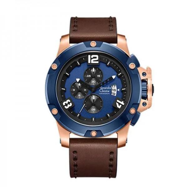 Alexandre Christie AC 6295 Rosegold Blue Brown MCLURBU Jam Tangan Pria