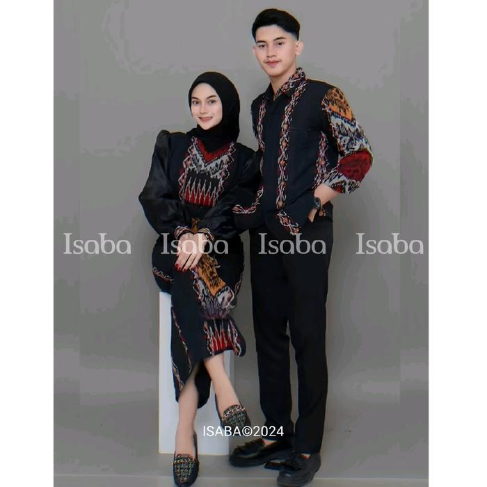 Isaba Dress Couple Kartini Baju Tenun Kondangan Sarimbit Wanita Pasangan Lamaran Gamis Lebaran Setel