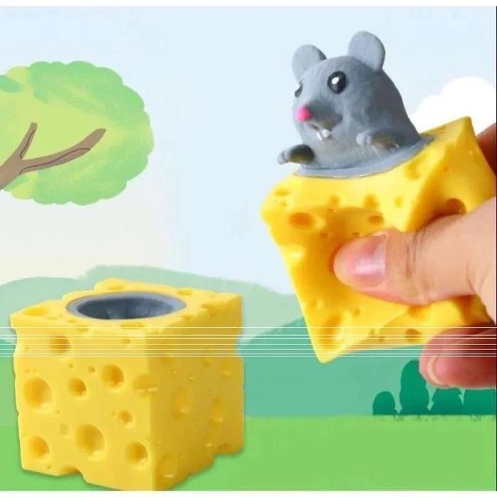 {BG} Mainan Squishy Tikus Keju Karet Silikon Pop It / Mainan Penghilang Stres / Mainan Squishy Mouse