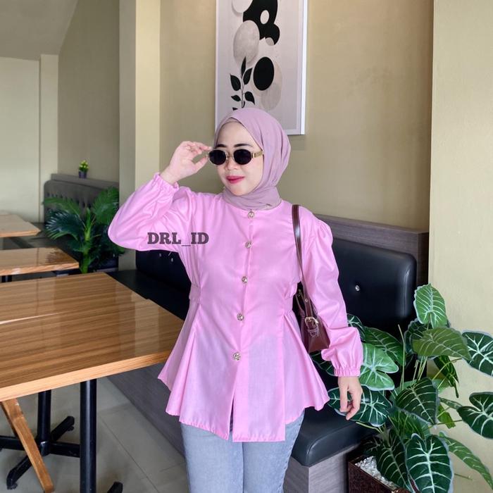 ZIA BLOUSE BAJU ATASAN KEMEJA WANITA KANCING GOLD MEWAH ELEGAN KOREA LOOK LANGSING GEMOY BESAR KECIL