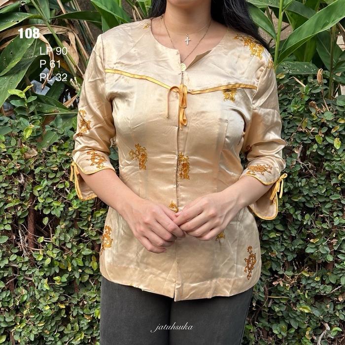 ￼JS 108 pakaian atasan wanita baju cina cheongsam warna gold