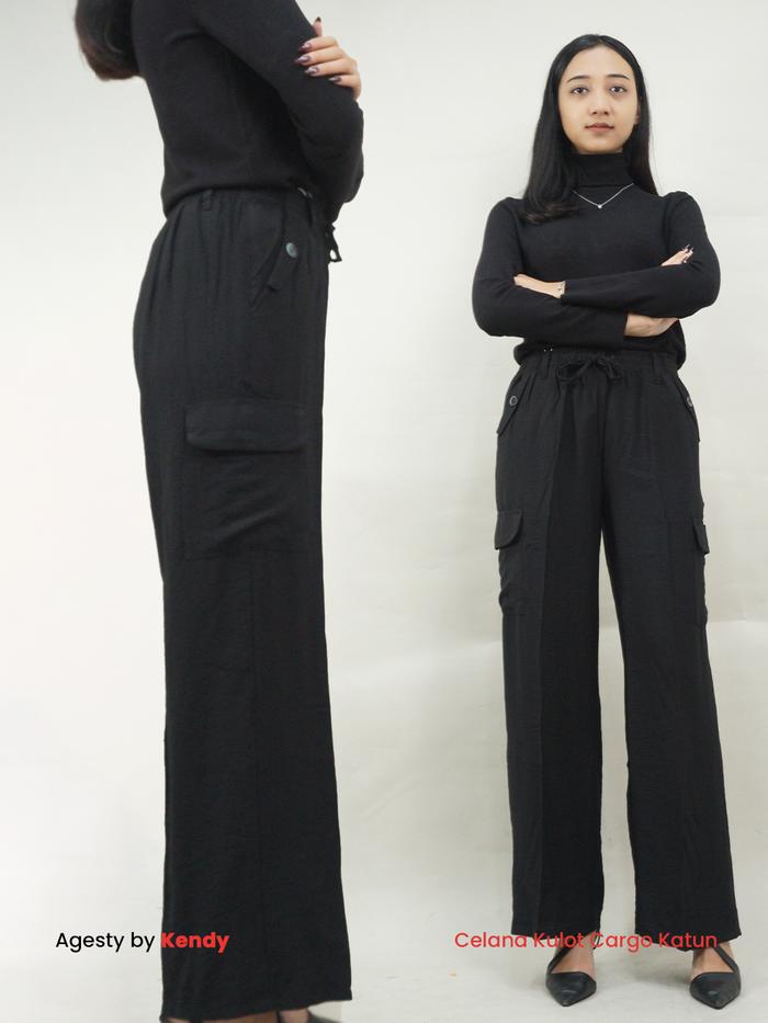 AGESTY BY KENDY - Celana Kulot Cargo Katun - Hitam & Biru