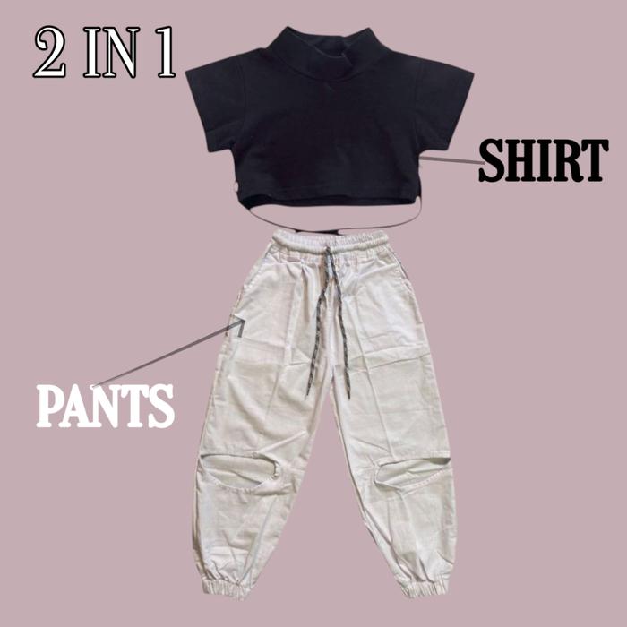 RELENA set kaos dance lengan pendek hip hop polos korean style 2 in 1 untuk anak usia 3 sampai 14 ta