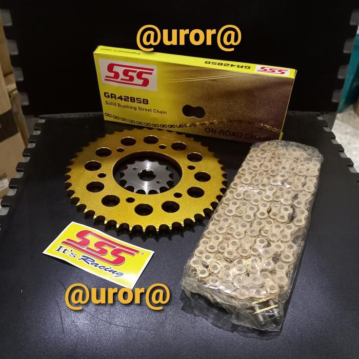 Gear Set Sss Gold Vixion / Nvl / Nva / Mx King 150 & Rantai Sss 428 Sb #Gratisongkir