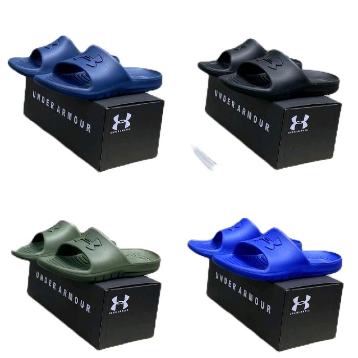 UnderArmour' Sandal Pria Model UA Comfort Slip On Warna Biru Hitam Hijau bnib Box Sendal Casual Pria