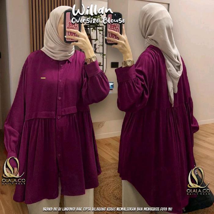 Magenta tua Willan Kemeja Oversize blouse katun rayon Ld 120 130 140 150 fit XXXXL by Olala