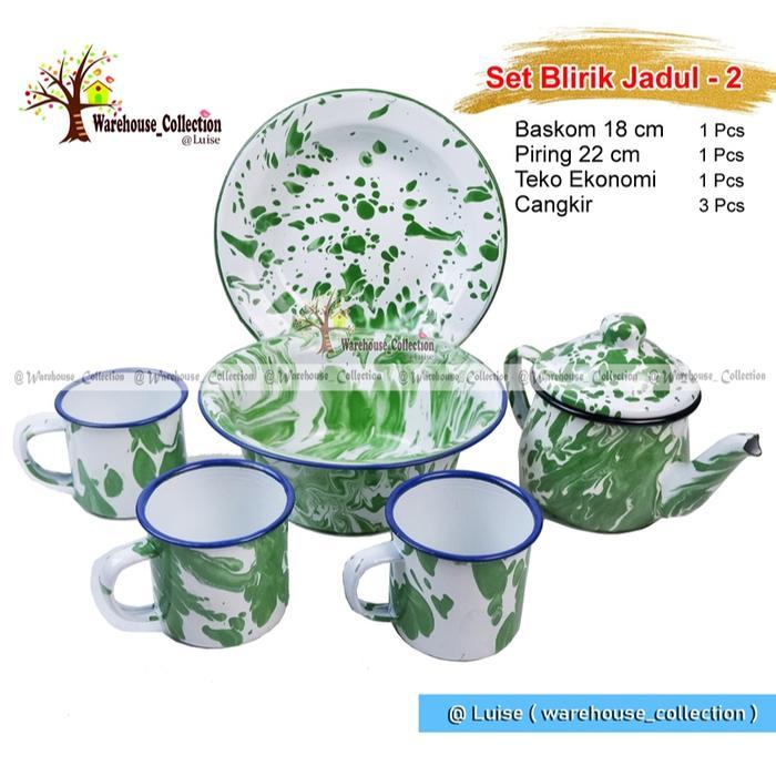 SET BLIRIK TEKO CANGKIR PIRING MANGKOK / SET JADUL BLIRIK UNIK TERLENGKAP set teko dan cangkir ename