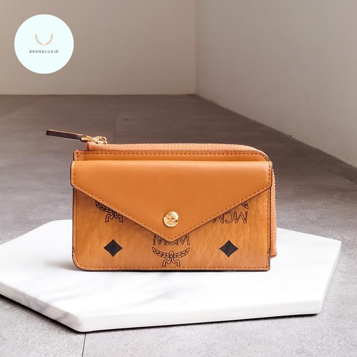 MCM AREN ZIP CARD CASE COGNAC