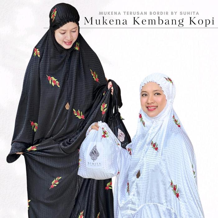 Mukena Kembang Kopi Suhita - Bordir Ekslusif Tangkai Dahan Pohon Kopi dan Buahnya - Kain