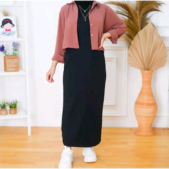 Inner Dress Span / Inner Span Long Dress / Inner Longdress Jersey Premium Tebal / Inner baju buntung