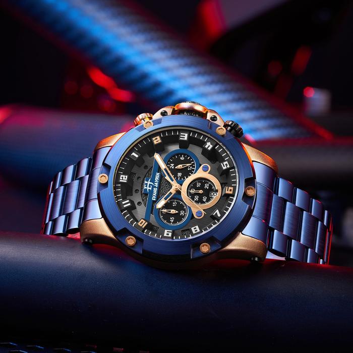 Evans Jayden Jam Tangan Pria 9838 Rantai Stainless Steel Kaca Sapphire Chronograph Water Resistant 1