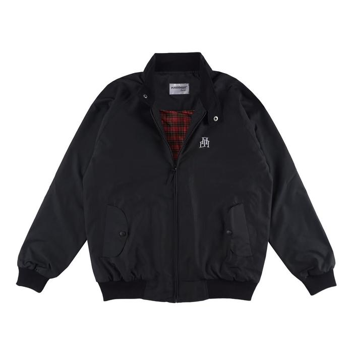 Hustle - Jaket Harrington Black Miller Pria Wanita Jaket Work Windbreaker Bomber Bahan Parasut Hitam
