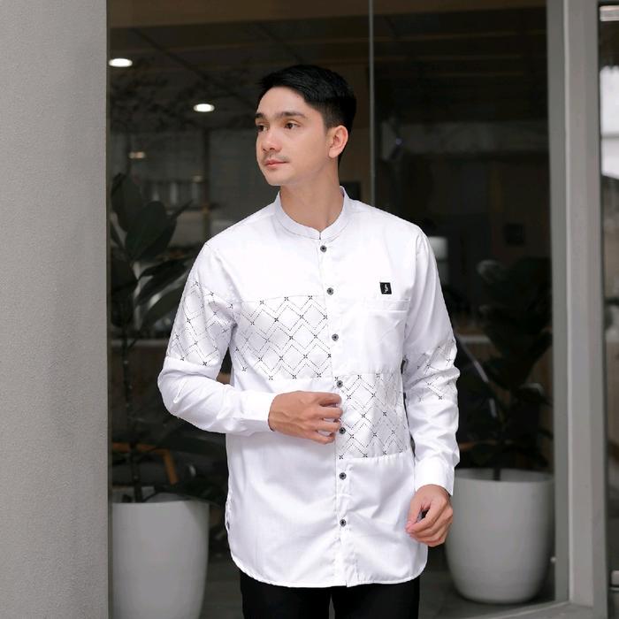 Kemko Pria Lengan Panjang Terbaru Motif Sublime Original Alanza Baju Koko Kurta Muslim Putih
