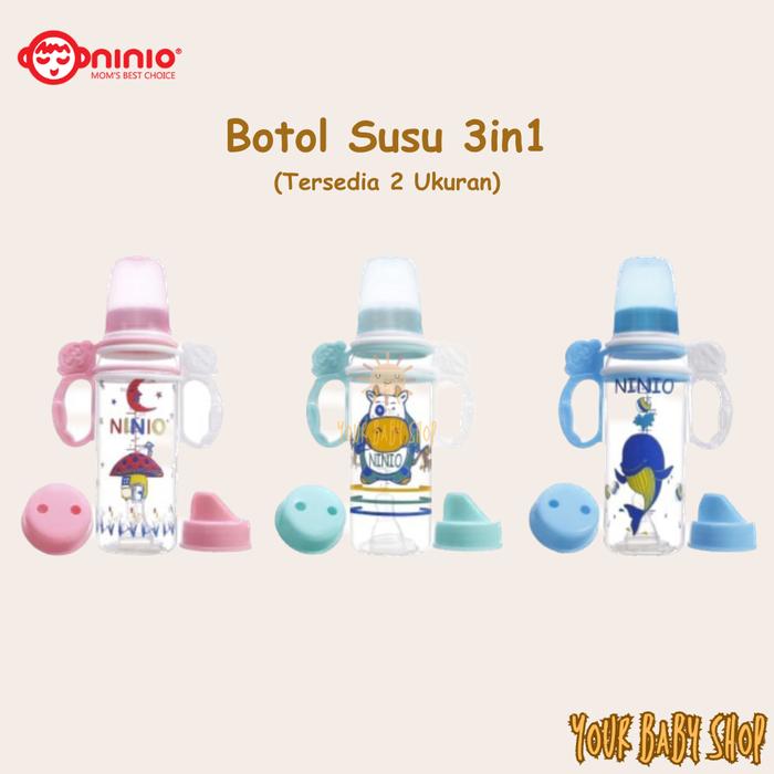 Ninio 3in1 Botol Susu Dot Minum Asi Cup Bayi Dengan Pegangan 3 Fungsi