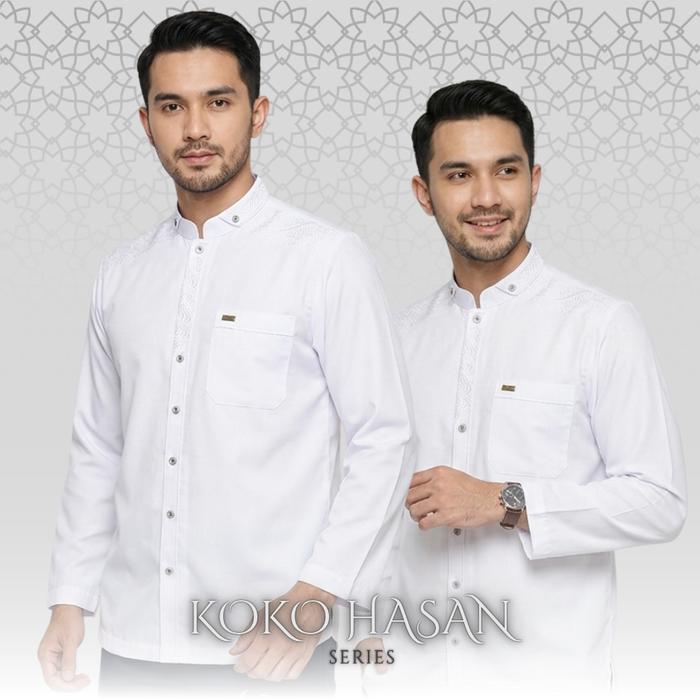 Baju Koko Putih Series HasanLengan Panjang Toyobo Royal Mix Premium Terbaru Tag label Brand Asriyani