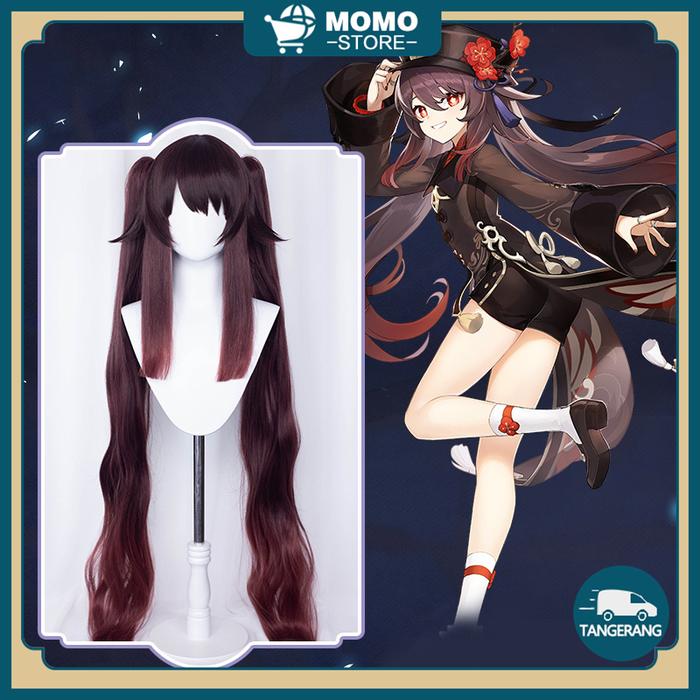 Wig Cosplay Hutao Hitam Coklat Genshin Impact Pursun Genshin Impact Hutao Anime Game Hu Tao