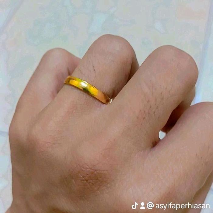 cincin polos kecil tunangan lapis emas asli 24 karat lapis kristal premium