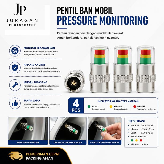 JP Pentil Ban Mobil Tire Valve Cap Pressure Monitoring 4 PCS - 231