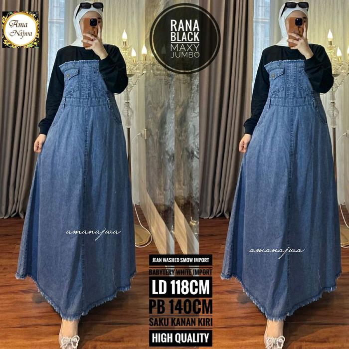 Black Rana maxy Ld 118 Gamis Jeans cantik JUMBO all size Dress muslim / Amj