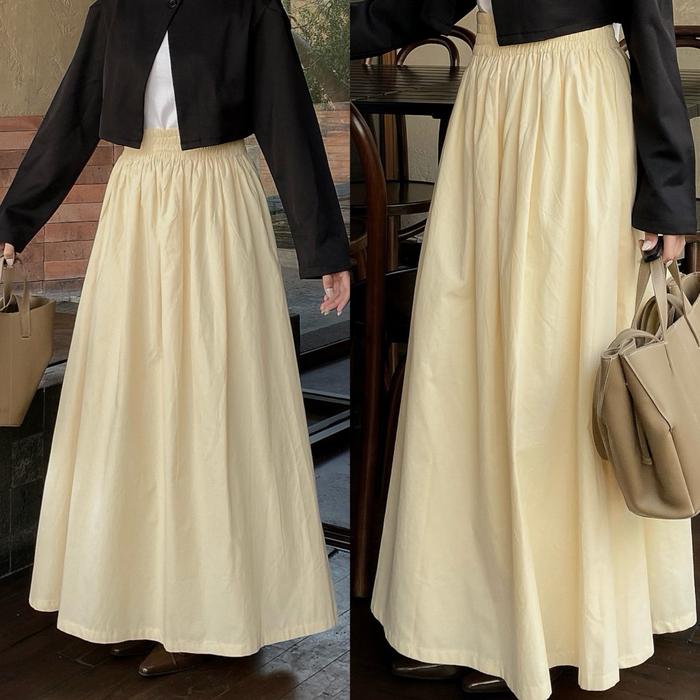 Jennie Skirt | Rok Katun Poplin | Rok Flowy | Rok Panjang Maxi Skirt | Rok Warna Kuning Biru Pastel 