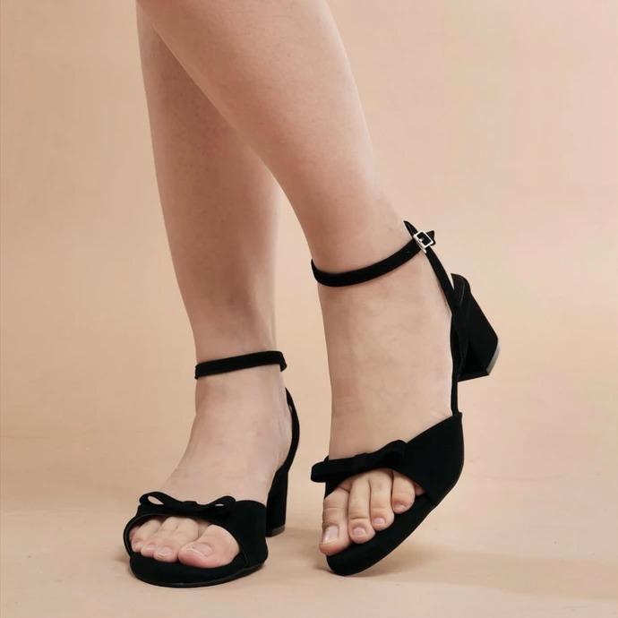 Sweet Heart Heels - monrue Store, Sepatu Hak Tinggi 7 cm, Bahan Suede Lembut & Bow Romantis, Cocok u