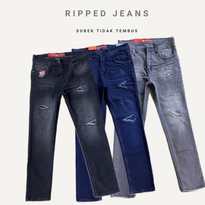FramStyleId - Hugo Gress Celana Jeans Robek Pria Stretch Size 28-34 Casual Sobek Tidak Tembus Ripped